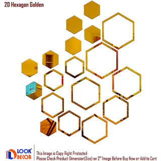                       Look Decor-20 Shape Hexagon-(Golden-Pack of 20)-3D Acrylic Mirror Wall Stickers Decoration for Home Wall Office Wall Stylish and Latest Product Code Number 190                                              