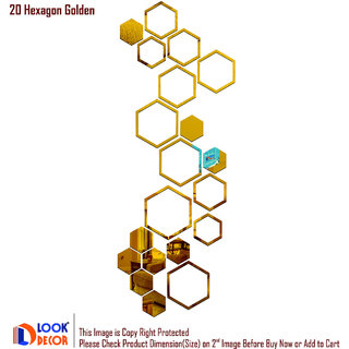                       Look Decor-20 Shape Hexagon-(Golden-Pack of 20)-3D Acrylic Mirror Wall Stickers Decoration for Home Wall Office Wall Stylish and Latest Product Code Number 193                                              