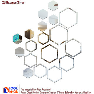                       Look Decor-20 Shape Hexagon-(Silver-Pack of 20)-3D Acrylic Mirror Wall Stickers Decoration for Home Wall Office Wall Stylish and Latest Product Code Number 210                                              