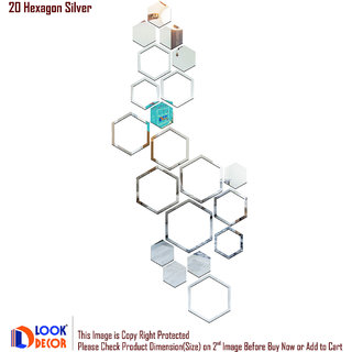                       Look Decor-20 Shape Hexagon-(Silver-Pack of 20)-3D Acrylic Mirror Wall Stickers Decoration for Home Wall Office Wall Stylish and Latest Product Code Number 211                                              