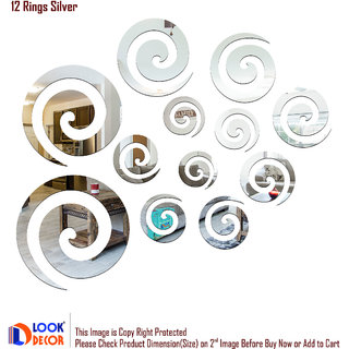                       Look Decor-12 Rings-(Silver-Pack of 12)-3D Acrylic Mirror Wall Stickers Decoration for Home Wall Office Wall Stylish and Latest Product Code Number 631                                              