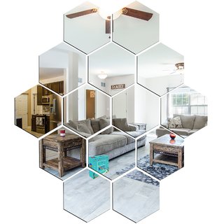                       Look Decor-14 Hexagon-(Silver-Pack of 14)-3D Acrylic Mirror Wall Stickers Decoration for Home Wall Office Wall Stylish and Latest Product Code Number 272                                              