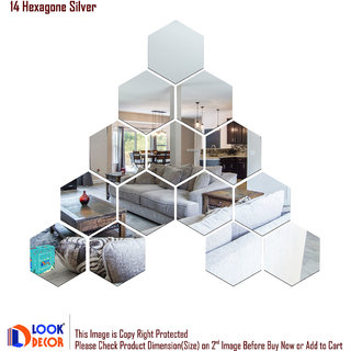                       Look Decor-14 Hexagon-(Silver-Pack of 14)-3D Acrylic Mirror Wall Stickers Decoration for Home Wall Office Wall Stylish and Latest Product Code Number 275                                              