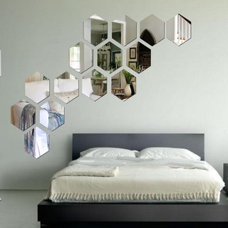 Look Decor-14 Hexagon-(Silver-Pack of 14)-3D Acrylic Mirror Wall Stickers Decoration for Home Wall Office Wall Stylish and Latest Product Code Number 280