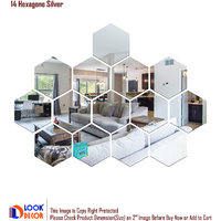 Look Decor-14 Hexagon-(Silver-Pack of 14)-3D Acrylic Mirror Wall Stickers Decoration for Home Wall Office Wall Stylish and Latest Product Code Number 285
