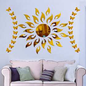 Look Decor-Sun With Butterfly-(Golden-Pack of 25)-3D Acrylic Mirror Wall Stickers Decoration for Home Wall Office Wall Stylish and Latest Product Code Number 374