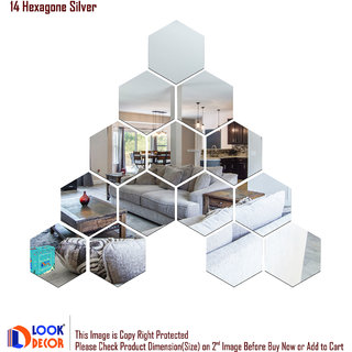                       Look Decor-14 Hexagon-(Silver-Pack of 14)-3D Acrylic Mirror Wall Stickers Decoration for Home Wall Office Wall Stylish and Latest Product Code Number 287                                              