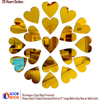                       Look Decor-20 Heart-(Golden-Pack of 20)-3D Acrylic Mirror Wall Stickers Decoration for Home Wall Office Wall Stylish and Latest Product Code Number 667                                              