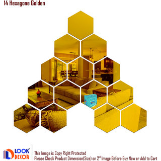                       Look Decor-14 Hexagon-(Golden-Pack of 14)-3D Acrylic Mirror Wall Stickers Decoration for Home Wall Office Wall Stylish and Latest Product Code Number 295                                              