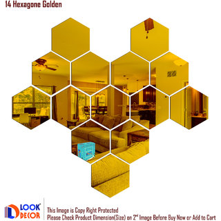                       Look Decor-14 Hexagon-(Golden-Pack of 14)-3D Acrylic Mirror Wall Stickers Decoration for Home Wall Office Wall Stylish and Latest Product Code Number 297                                              