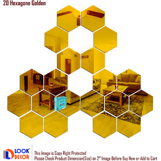                       Look Decor-20 Hexagon-(Golden-Pack of 20)-3D Acrylic Mirror Wall Stickers Decoration for Home Wall Office Wall Stylish and Latest Product Code Number 305                                              