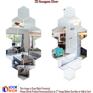                       Look Decor-28 Hexagon-(Silver-Pack of 28)-3D Acrylic Mirror Wall Stickers Decoration for Home Wall Office Wall Stylish and Latest Product Code Number 314                                              