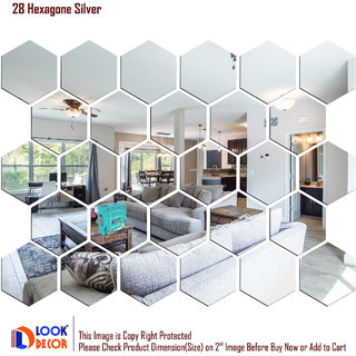                       Look Decor-28 Hexagon-(Silver-Pack of 28)-3D Acrylic Mirror Wall Stickers Decoration for Home Wall Office Wall Stylish and Latest Product Code Number 320                                              