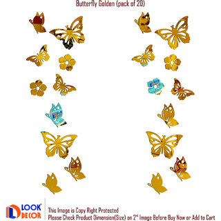                       Look Decor-Butterfly-(Golden-Pack of 20)-3D Acrylic Mirror Wall Stickers Decoration for Home Wall Office Wall Stylish and Latest Product Code Number 322                                              