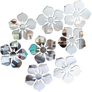                       Look Decor-8 Flowers-(Silver-Pack of 8)-3D Acrylic Mirror Wall Stickers Decoration for Home Wall Office Wall Stylish and Latest Product Code Number 360                                              