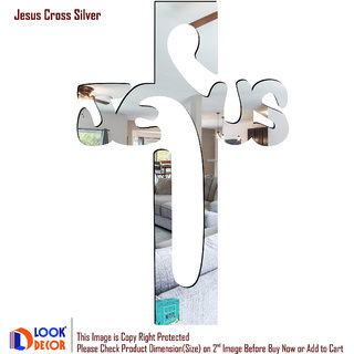                       Look Decor-Jesus Cross-(Silver-Pack of 1)-3D Acrylic Mirror Wall Stickers Decoration for Home Wall Office Wall Stylish and Latest Product Code Number 742                                              