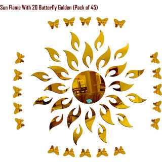 Look Decor-Sun With Butterfly-(Golden-Pack of 25)-3D Acrylic Mirror Wall Stickers Decoration for Home Wall Office Wall Stylish and Latest Product Code Number 367