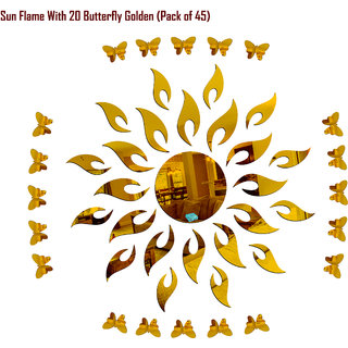                       Look Decor-Sun With Butterfly-(Golden-Pack of 25)-3D Acrylic Mirror Wall Stickers Decoration for Home Wall Office Wall Stylish and Latest Product Code Number 368                                              