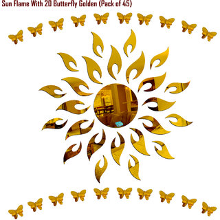                       Look Decor-Sun With Butterfly-(Golden-Pack of 25)-3D Acrylic Mirror Wall Stickers Decoration for Home Wall Office Wall Stylish and Latest Product Code Number 369                                              