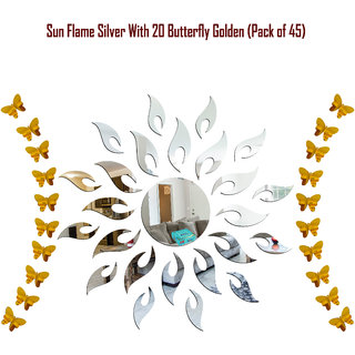                       Look Decor-Sun With Butterfly-(Silver-Pack of 25)-3D Acrylic Mirror Wall Stickers Decoration for Home Wall Office Wall Stylish and Latest Product Code Number 384                                              