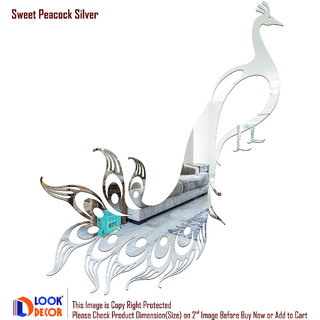                       Look Decor-Sweet Peacock-(Silver-Pack of 1)-3D Acrylic Mirror Wall Stickers Decoration for Home Wall Office Wall Stylish and Latest Product Code Number 777                                              