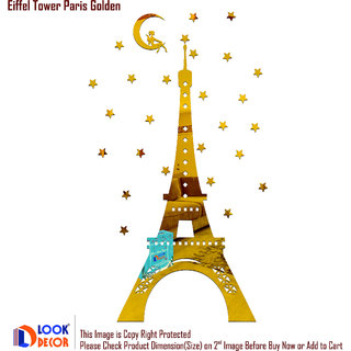                       Look Decor-Eiffel Tower Paris-(Golden-Pack of 32)-3D Acrylic Mirror Wall Stickers Decoration for Home Wall Office Wall Stylish and Latest Product Code Number 786                                              