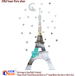                      Look Decor-Eiffel Tower Paris-(Silver-Pack of 32)-3D Acrylic Mirror Wall Stickers Decoration for Home Wall Office Wall Stylish and Latest Product Code Number 790                                              