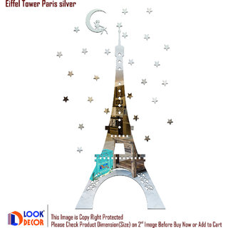                       Look Decor-Eiffel Tower Paris-(Silver-Pack of 32)-3D Acrylic Mirror Wall Stickers Decoration for Home Wall Office Wall Stylish and Latest Product Code Number 791                                              