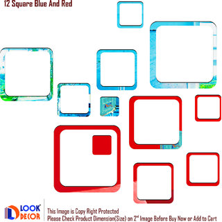                       Look Decor-12 Square-(Blue Red-Pack of 12)-3D Acrylic Mirror Wall Stickers Decoration for Home Wall Office Wall Stylish and Latest Product Code Number 810                                              