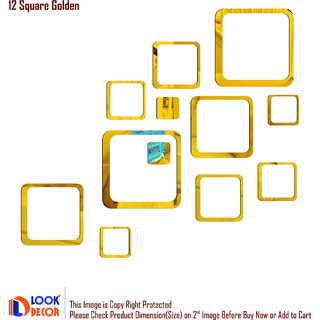                       Look Decor-12 Square-(Golden-Pack of 12)-3D Acrylic Mirror Wall Stickers Decoration for Home Wall Office Wall Stylish and Latest Product Code Number 853                                              