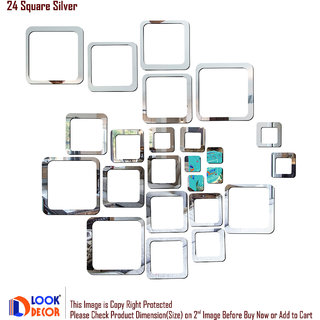                       Look Decor-24 Square-(Silver-Pack of 24)-3D Acrylic Mirror Wall Stickers Decoration for Home Wall Office Wall Stylish and Latest Product Code Number 888                                              