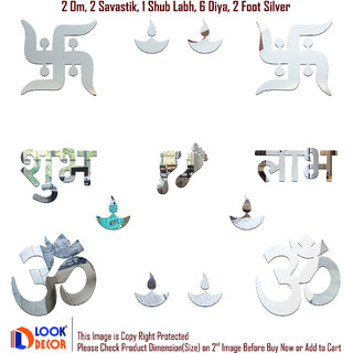                       Look Decor-Om Swastik-(Silver-Pack of 14)-3D Acrylic Mirror Wall Stickers Decoration for Home Wall Office Wall Stylish and Latest Product Code Number 1274                                              