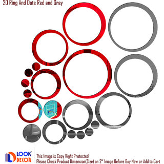 Look Decor-20 Ring And Dots-(Red Grey-Pack of 20)-3D Acrylic Mirror Wall Stickers Decoration for Home Wall Office Wall Stylish and Latest Product Code Number 929