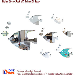                       Look Decor-7 Fishes 21 Dot-(Silver-Pack of 28)-3D Acrylic Mirror Wall Stickers Decoration for Home Wall Office Wall Stylish and Latest Product Code Number 1319                                              