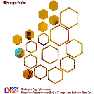                       Look Decor-20 Shape Hexagon-(Golden-Pack of 20)-3D Acrylic Mirror Wall Stickers Decoration for Home Wall Office Wall Stylish and Latest Product Code Number 991                                              