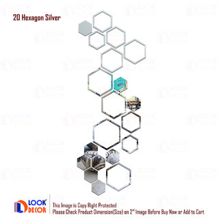 Look Decor-20 Shape Hexagon-(Silver-Pack of 20)-3D Acrylic Mirror Wall Stickers Decoration for Home Wall Office Wall Stylish and Latest Product Code Number 998