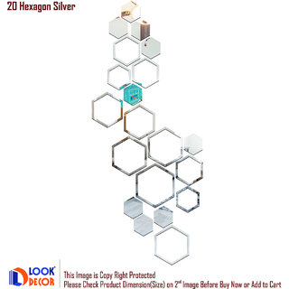                       Look Decor-20 Shape Hexagon-(Silver-Pack of 20)-3D Acrylic Mirror Wall Stickers Decoration for Home Wall Office Wall Stylish and Latest Product Code Number 1000                                              