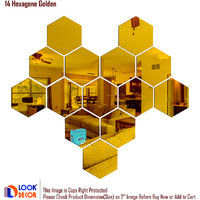 Look Decor-14 Hexagon-(Golden-Pack of 14)-3D Acrylic Mirror Wall Stickers Decoration for Home Wall Office Wall Stylish and Latest Product Code Number 1086