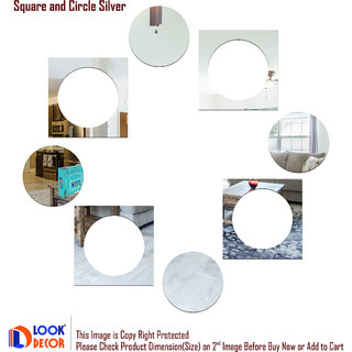                       Look Decor-4 Square And 4 Circle-(Silver-Pack of 8)-3D Acrylic Mirror Wall Stickers Decoration for Home Wall Office Wall Stylish and Latest Product Code Number 1458                                              