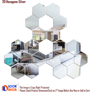                       Look Decor-20 Hexagon-(Silver-Pack of 20)-3D Acrylic Mirror Wall Stickers Decoration for Home Wall Office Wall Stylish and Latest Product Code Number 1094                                              