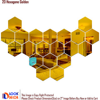                       Look Decor-20 Hexagon-(Golden-Pack of 20)-3D Acrylic Mirror Wall Stickers Decoration for Home Wall Office Wall Stylish and Latest Product Code Number 1095                                              