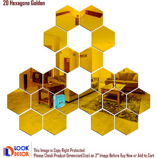                      Look Decor-20 Hexagon-(Golden-Pack of 20)-3D Acrylic Mirror Wall Stickers Decoration for Home Wall Office Wall Stylish and Latest Product Code Number 1098                                              