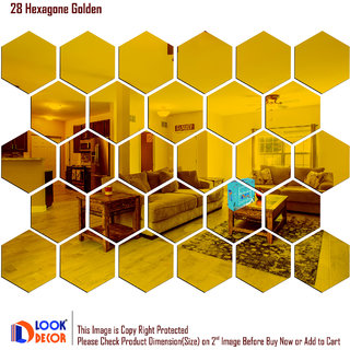                       Look Decor-28 Hexagon-(Golden-Pack of 28)-3D Acrylic Mirror Wall Stickers Decoration for Home Wall Office Wall Stylish and Latest Product Code Number 1100                                              