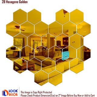                       Look Decor-28 Hexagon-(Golden-Pack of 28)-3D Acrylic Mirror Wall Stickers Decoration for Home Wall Office Wall Stylish and Latest Product Code Number 1101                                              