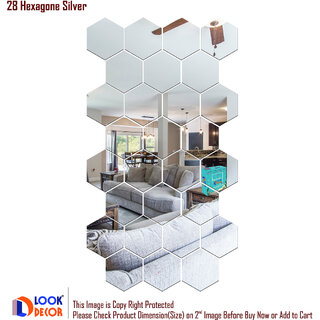                       Look Decor-28 Hexagon-(Silver-Pack of 28)-3D Acrylic Mirror Wall Stickers Decoration for Home Wall Office Wall Stylish and Latest Product Code Number 1112                                              