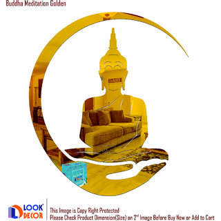 Look Decor-Buddha Meditation-(Golden-Pack of 2)-3D Acrylic Mirror Wall Stickers Decoration for Home Wall Office Wall Stylish and Latest Product Code Number 1516