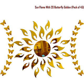                       Look Decor-Sun With Butterfly-(Golden-Pack of 25)-3D Acrylic Mirror Wall Stickers Decoration for Home Wall Office Wall Stylish and Latest Product Code Number 1163                                              