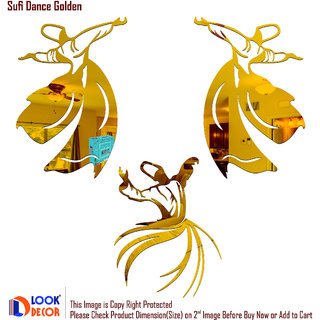                       Look Decor-Sufi Dance-(Golden-Pack of 3)-3D Acrylic Mirror Wall Stickers Decoration for Home Wall Office Wall Stylish and Latest Product Code Number 1556                                              