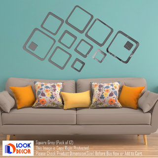                       Look Decor-12 Square-(Grey-Pack of 12)-3D Acrylic Mirror Wall Stickers Decoration for Home Wall Office Wall Stylish and Latest Product Code Number 803                                              