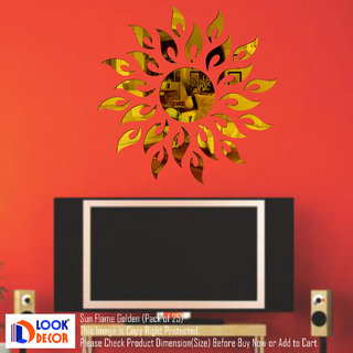                       Look Decor-Sun Flame-(Golden-Pack of 25)-3D Acrylic Mirror Wall Stickers Decoration for Home Wall Office Wall Stylish and Latest Product Code Number 1186                                              